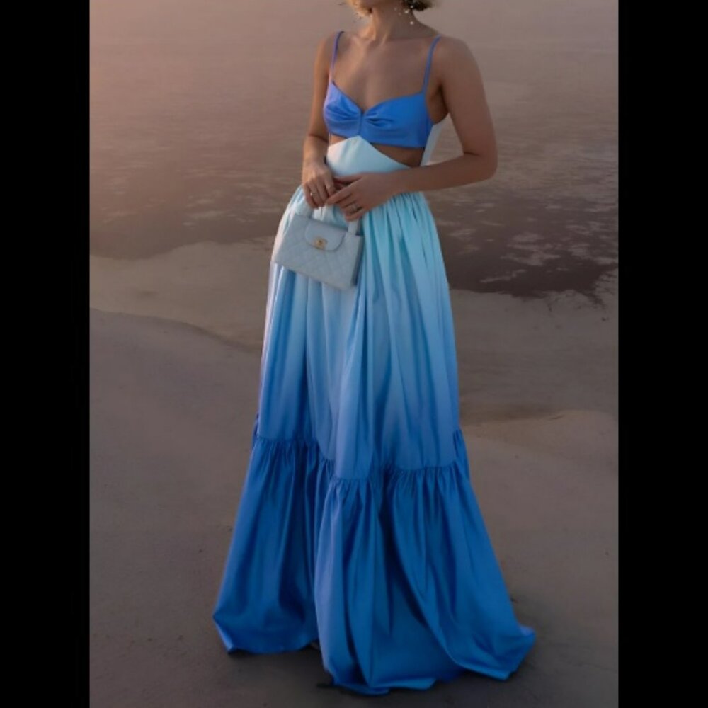Commense Blue Ombre Backless Cutout Cami Maxi Dress with Tags Sz L
